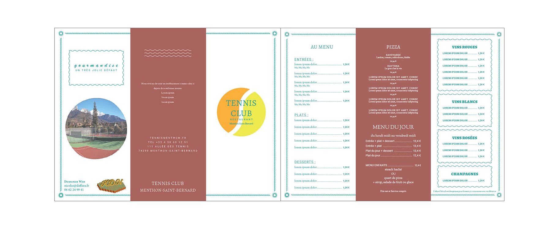 une image de caroussel, maquette de carte menu pour le restaurant du tennis club de Menthon